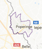 Kaart luchthavenvervoer in Poperinge